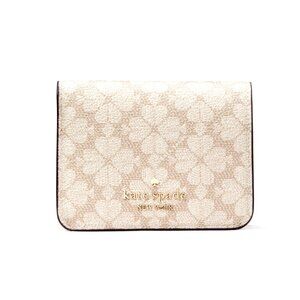 New Kate Spade Signature Spade Flower Small Bifold Wallet Dark Beige Multi